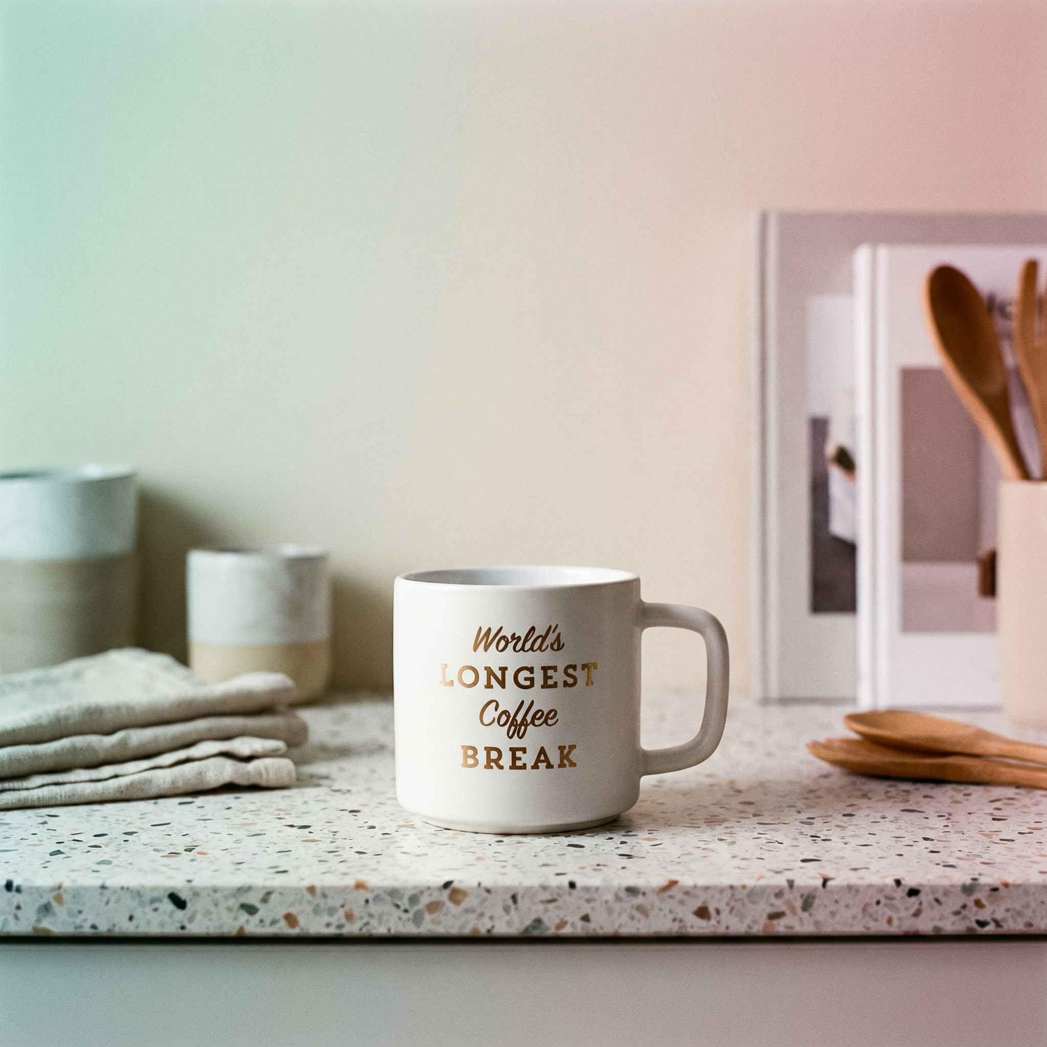 Retirement Gift "World's Longest Coffee Break" Stackable White Mug | Stoneware Tea Coffee| Retired | 14oz. by The Bullish Store