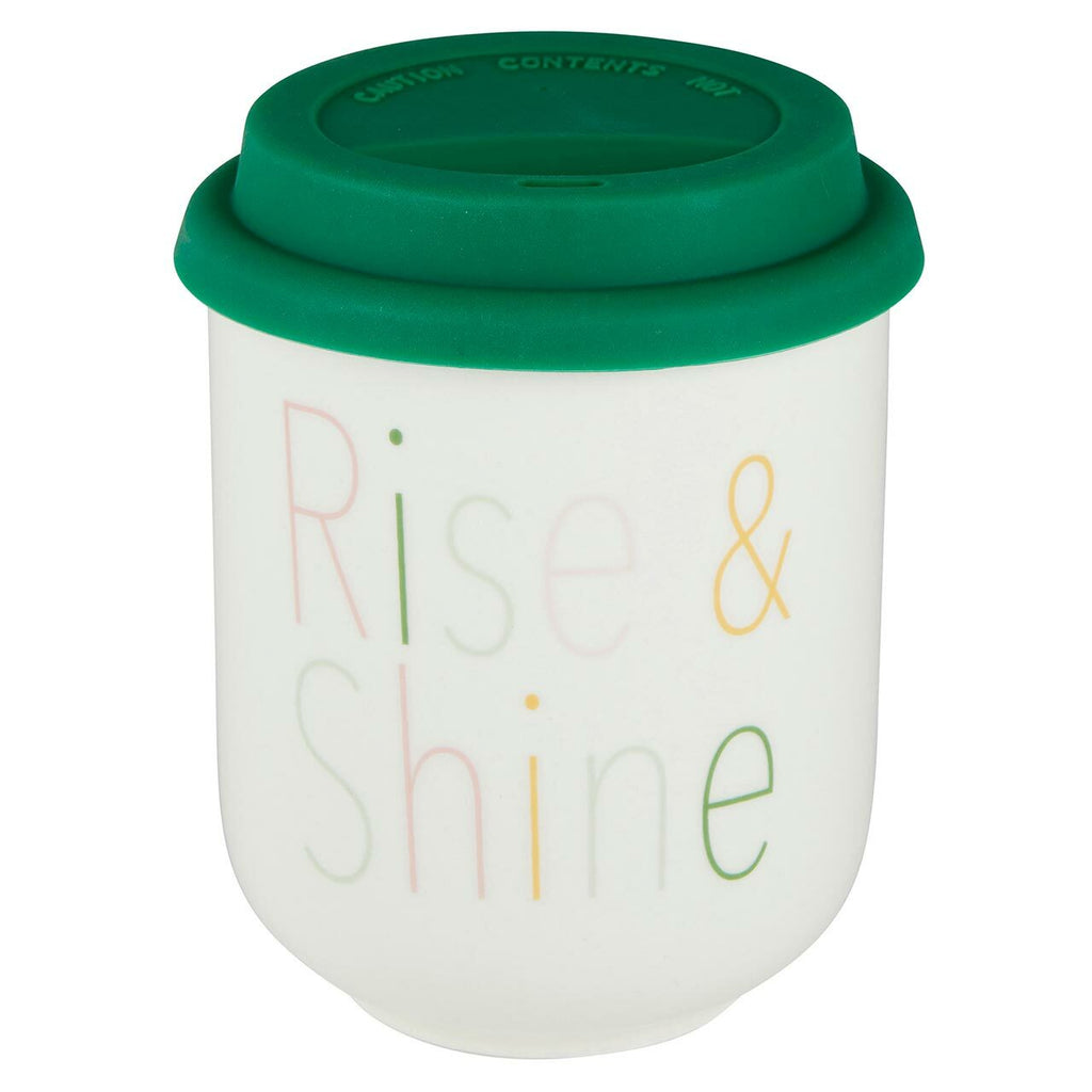 Rise & Shine Ceramic To Go Mug | Holds 16 oz. | Eco Mug with Silicone Lid and Sleeve by The Bullish Store