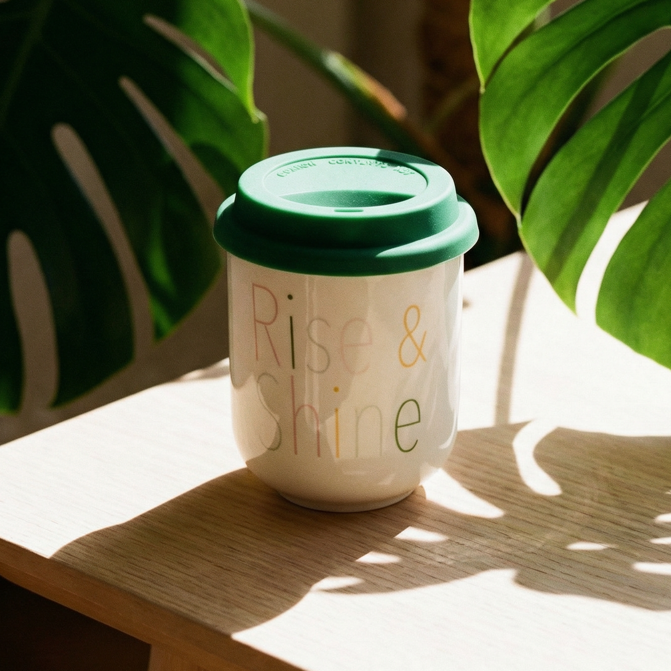 Rise & Shine Ceramic To Go Mug | Holds 16 oz. | Eco Mug with Silicone Lid and Sleeve by The Bullish Store
