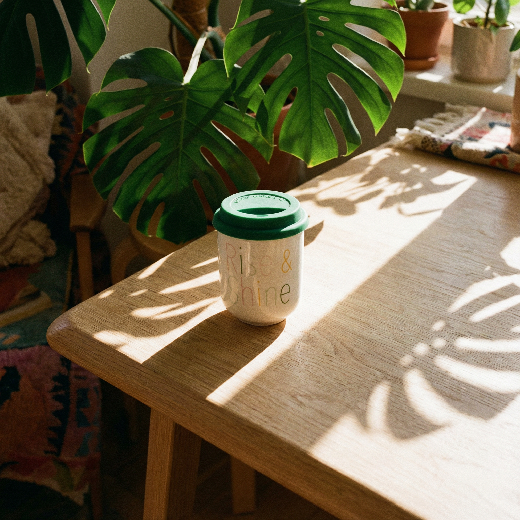 Rise & Shine Ceramic To Go Mug | Holds 16 oz. | Eco Mug with Silicone Lid and Sleeve by The Bullish Store