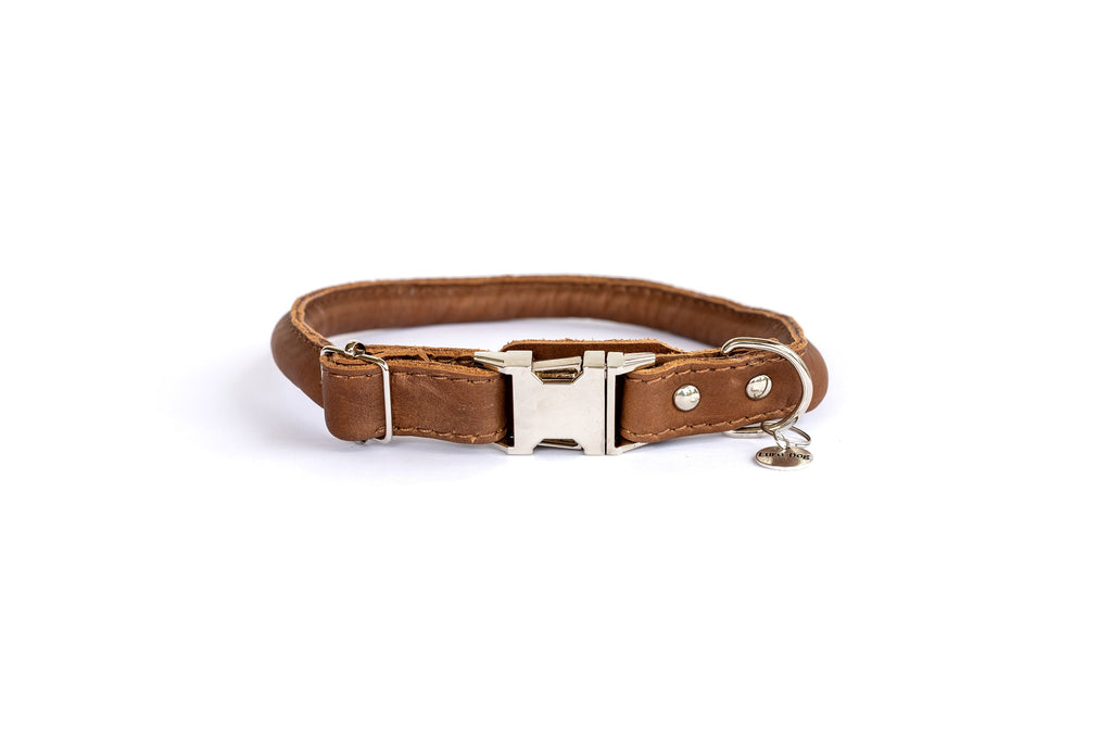 Rolled Style Light Brown Leather Quick-Release Dog Collar by Euro-Dog Collars and Leads