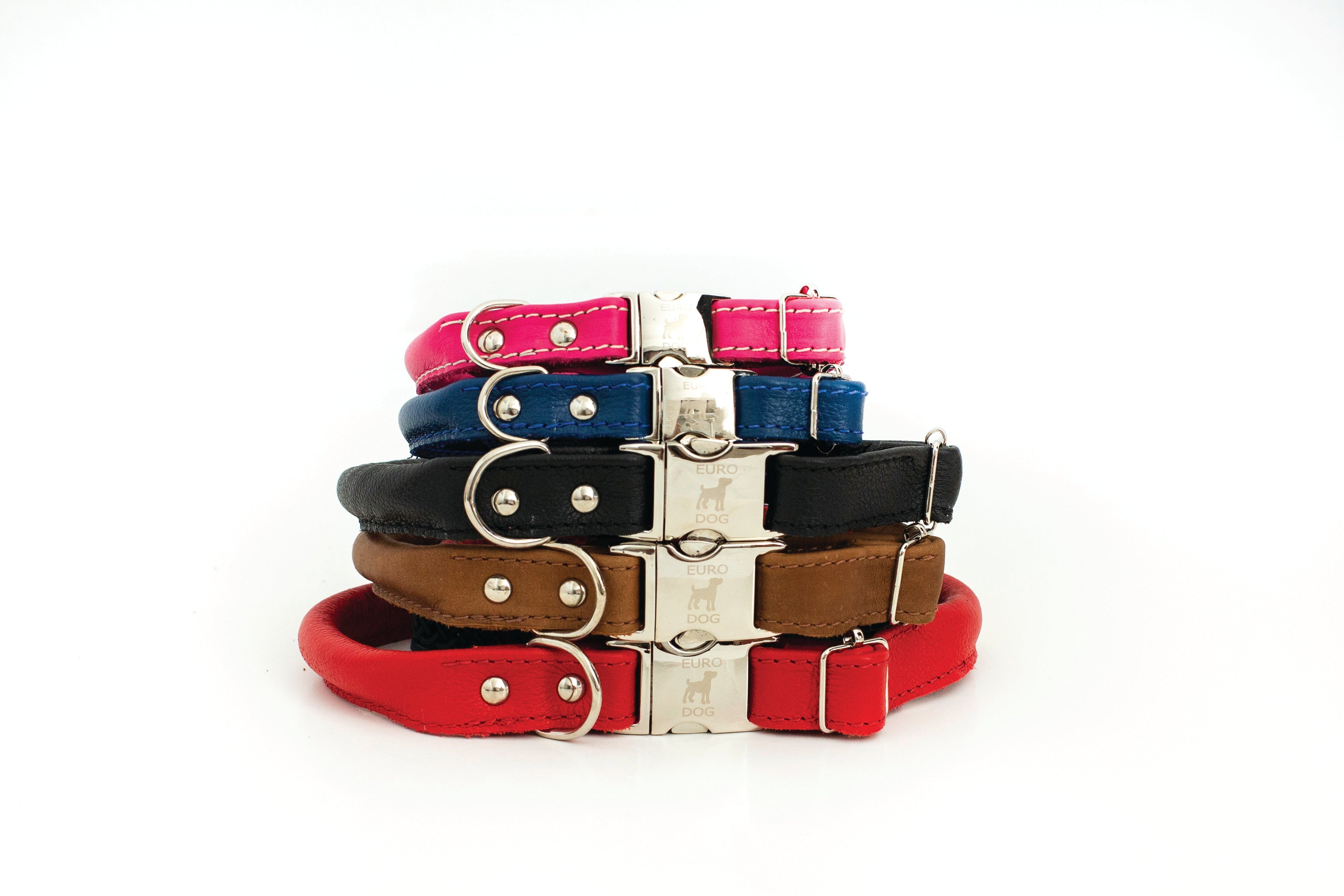 Rolled Style Red Leather Quick-Release Dog Collar by Euro-Dog Collars and Leads