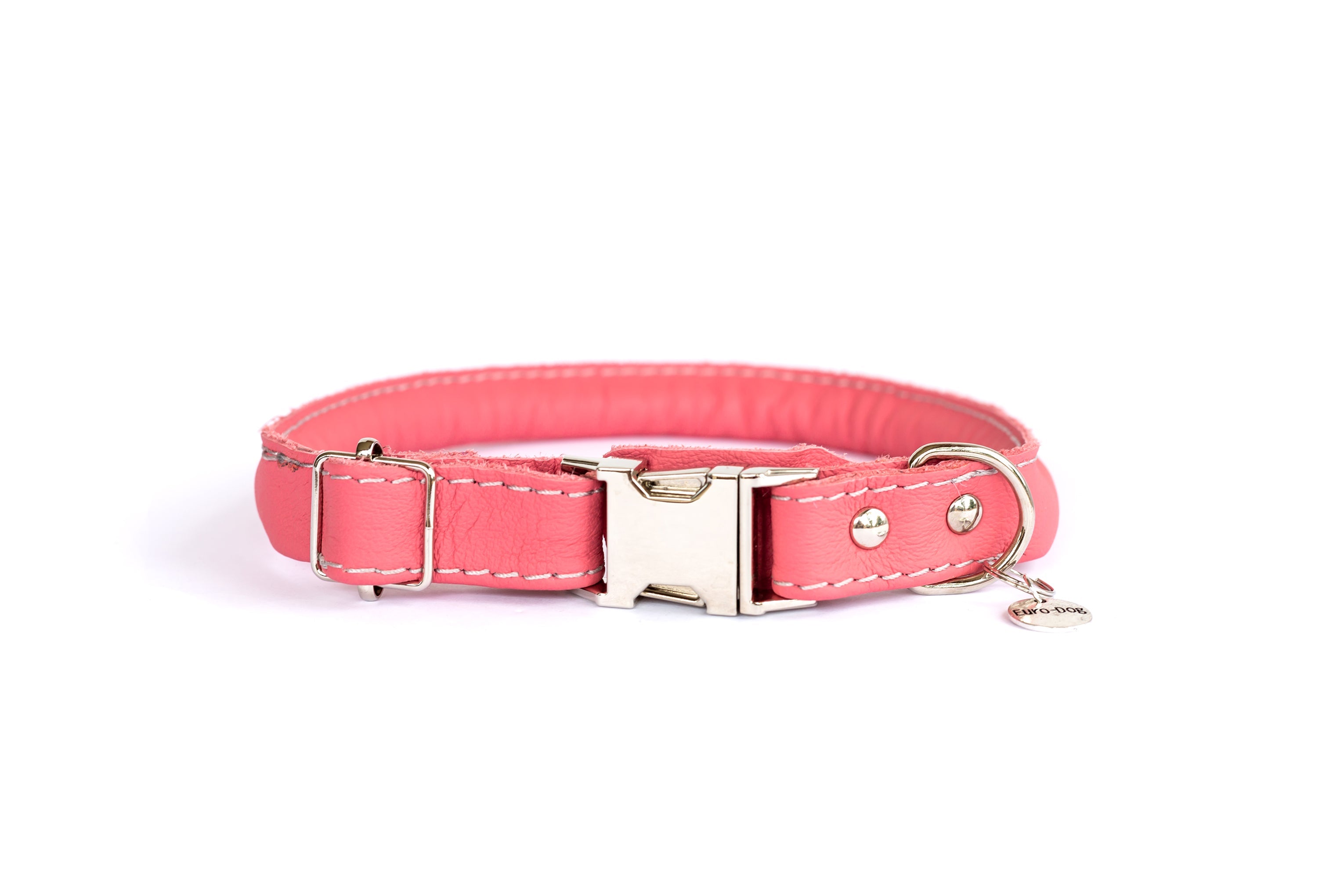 Rolled Style Pink Leather Quick-Release Dog Collar by Euro-Dog Collars and Leads