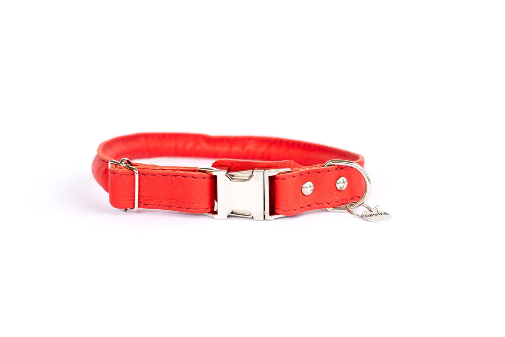Rolled Style Red Leather Quick-Release Dog Collar by Euro-Dog Collars and Leads