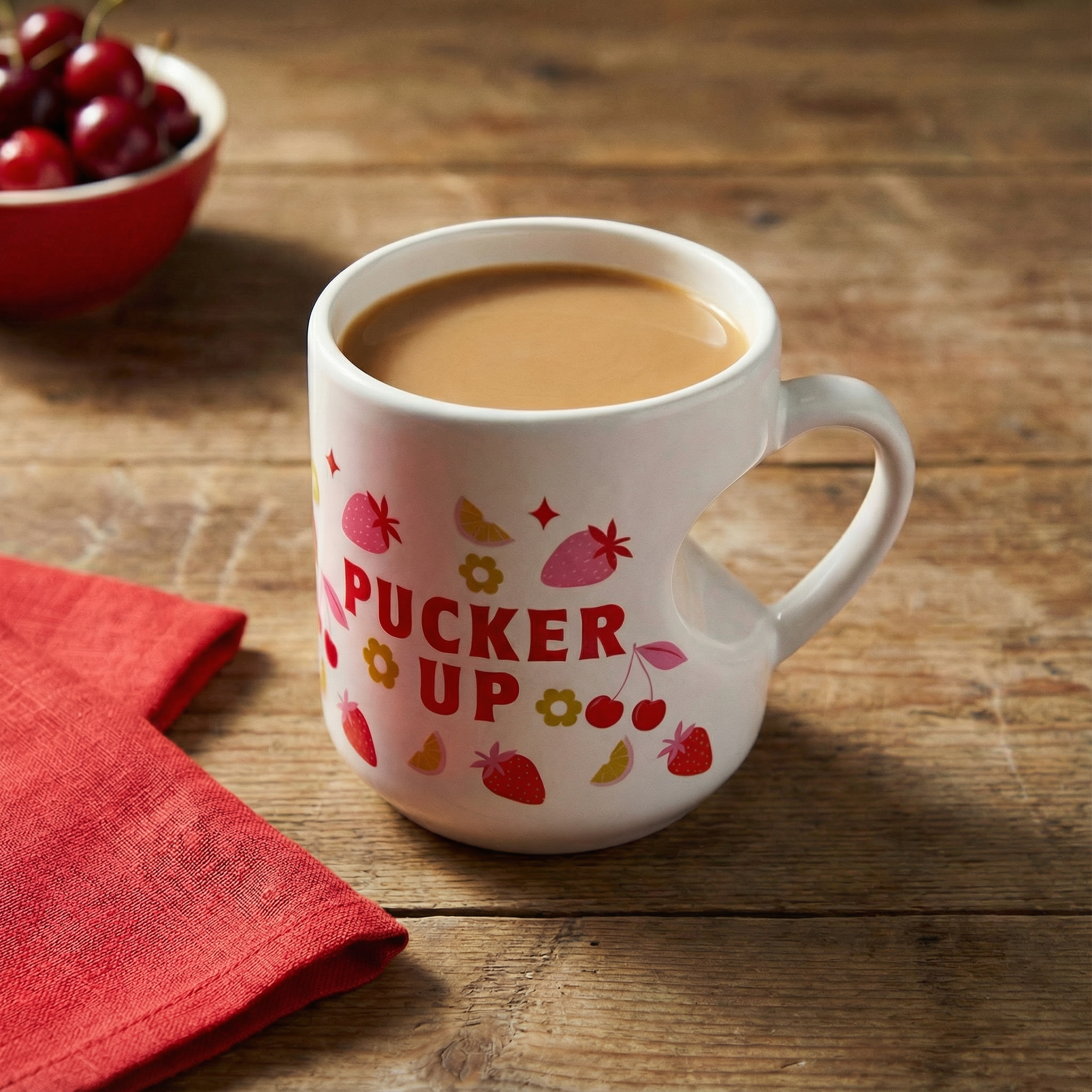 Romance Pucker Up Heart Shaped Handle Mug | Stoneware Tea Coffee Cup | 12oz by The Bullish Store