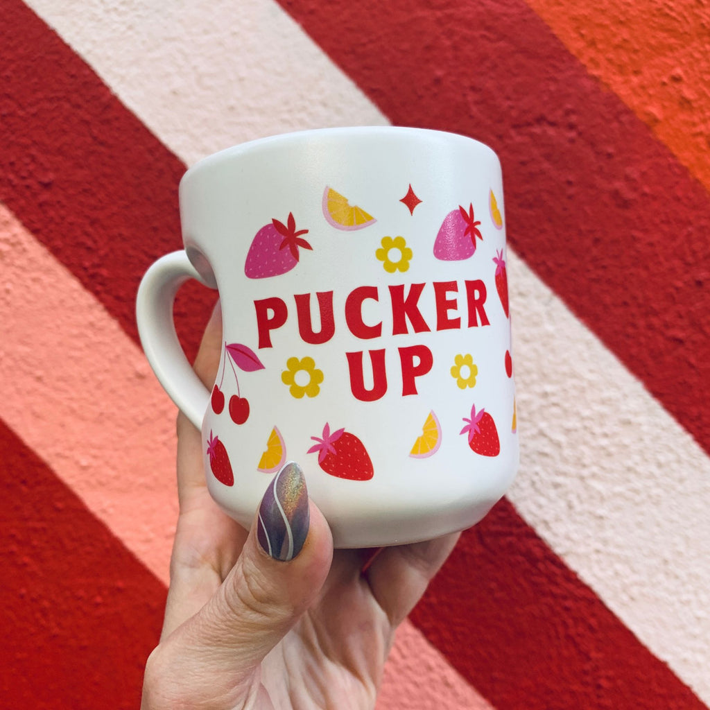 Romance Pucker Up Heart Shaped Handle Mug | Stoneware Tea Coffee Cup | 12oz by The Bullish Store