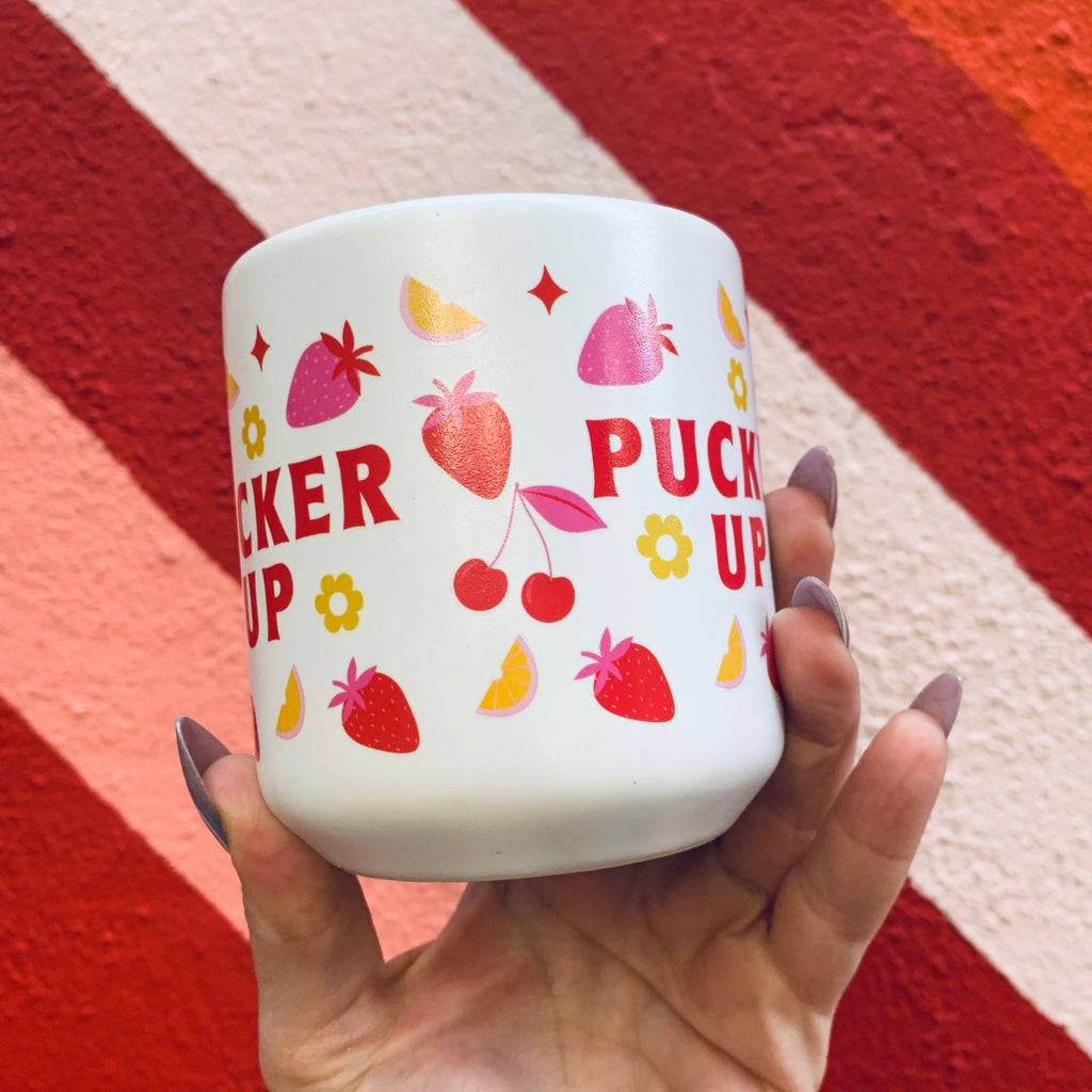 Romance Pucker Up Heart Shaped Handle Mug | Stoneware Tea Coffee Cup | 12oz by The Bullish Store