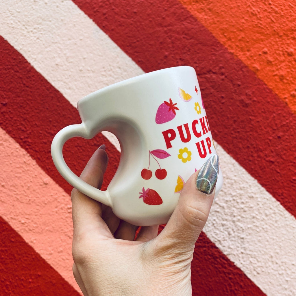 Romance Pucker Up Heart Shaped Handle Mug | Stoneware Tea Coffee Cup | 12oz by The Bullish Store