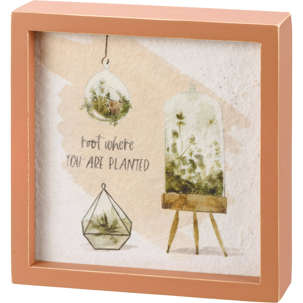 Root Where You Are Planted Inspo Box Sign | Plant Lovers Square Inset Wooden Decor | 6" x 6" by The Bullish Store