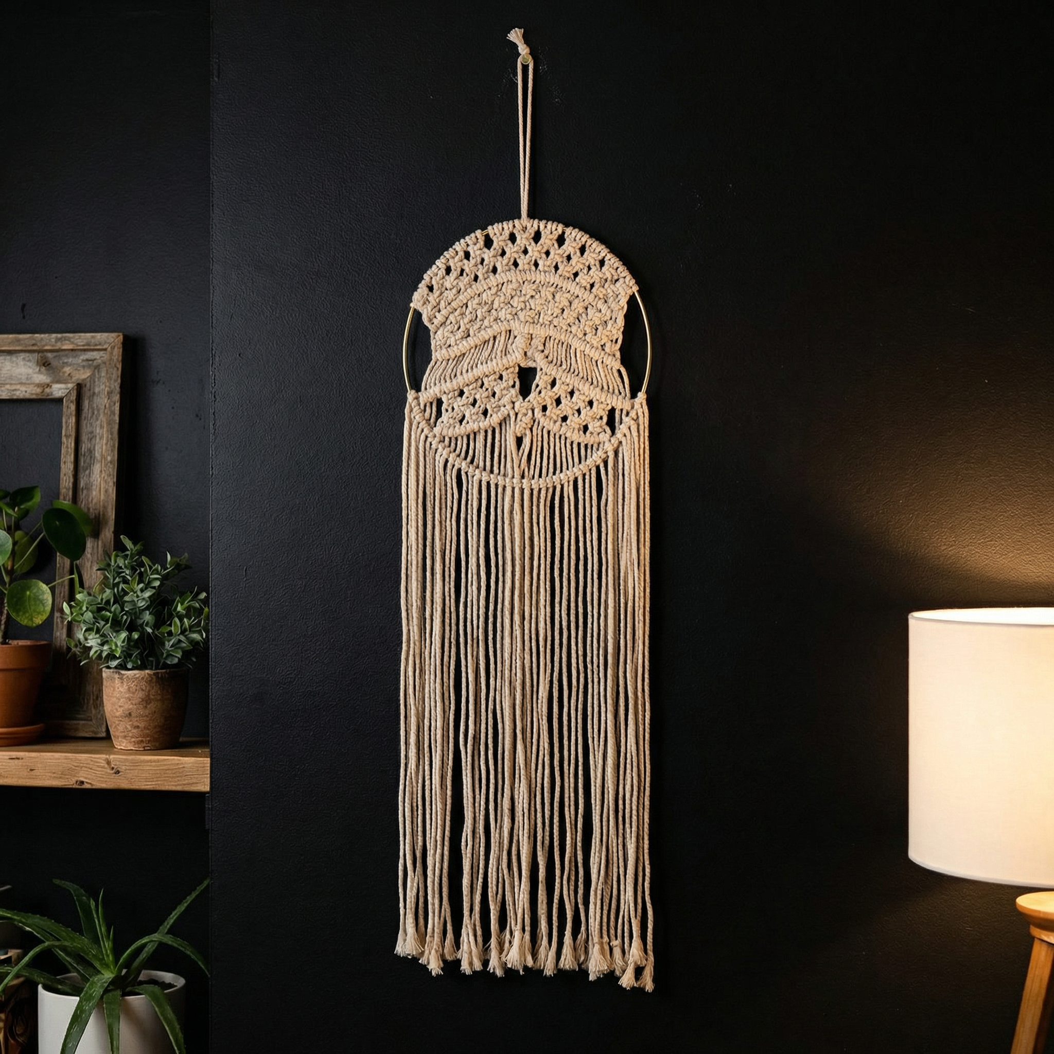 Round Hoop Macrame Bohemian Decor | Decorative Macrame Wall Hanging | 10" x 27.5" by The Bullish Store