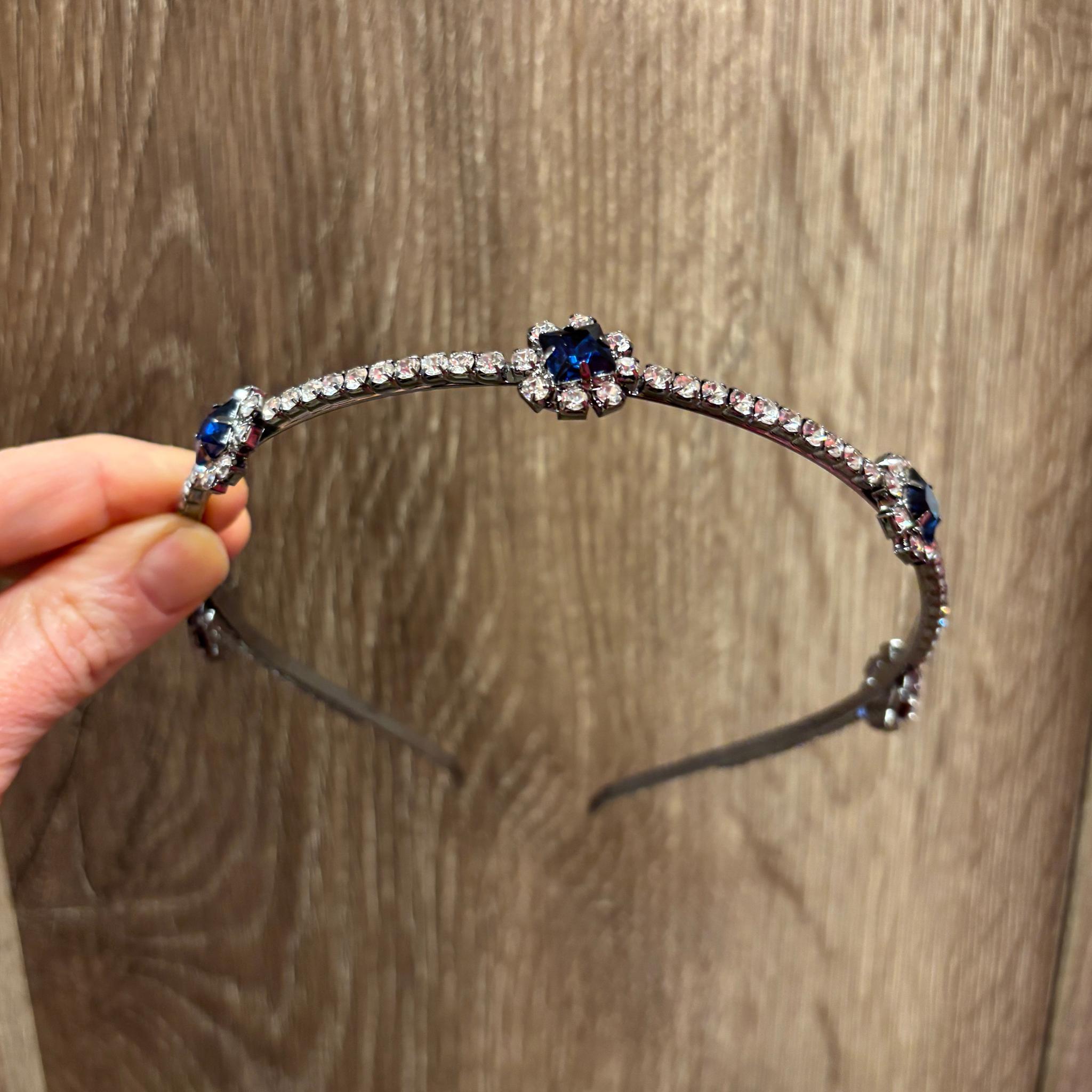 Royal Sapphire Tiara Crown in Blue and Silver | Royalty Crown Party or Bridal Hair Accessory by The Bullish Store
