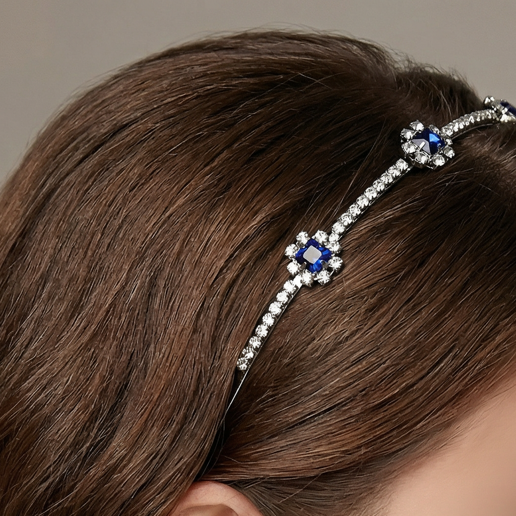 Royal Sapphire Tiara Crown in Blue and Silver | Royalty Crown Party or Bridal Hair Accessory by The Bullish Store