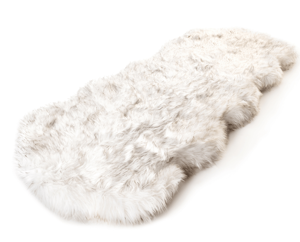 PupRug® Runner Faux Fur Memory Foam Dog Bed - Curve White with Brown Accents by Paw.com