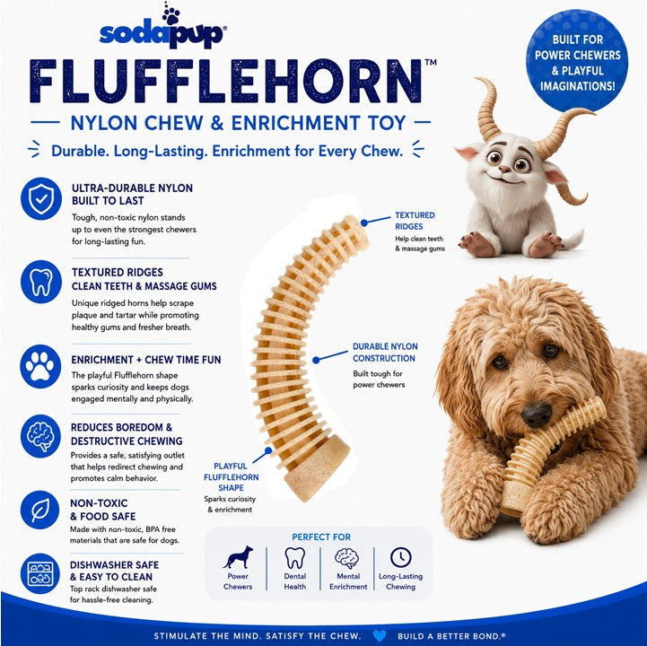 Flufflehorn Dental Antler - Indestructible Nylon Dog Chew Toy XL | USA Made by SodaPup/True Dogs, LLC