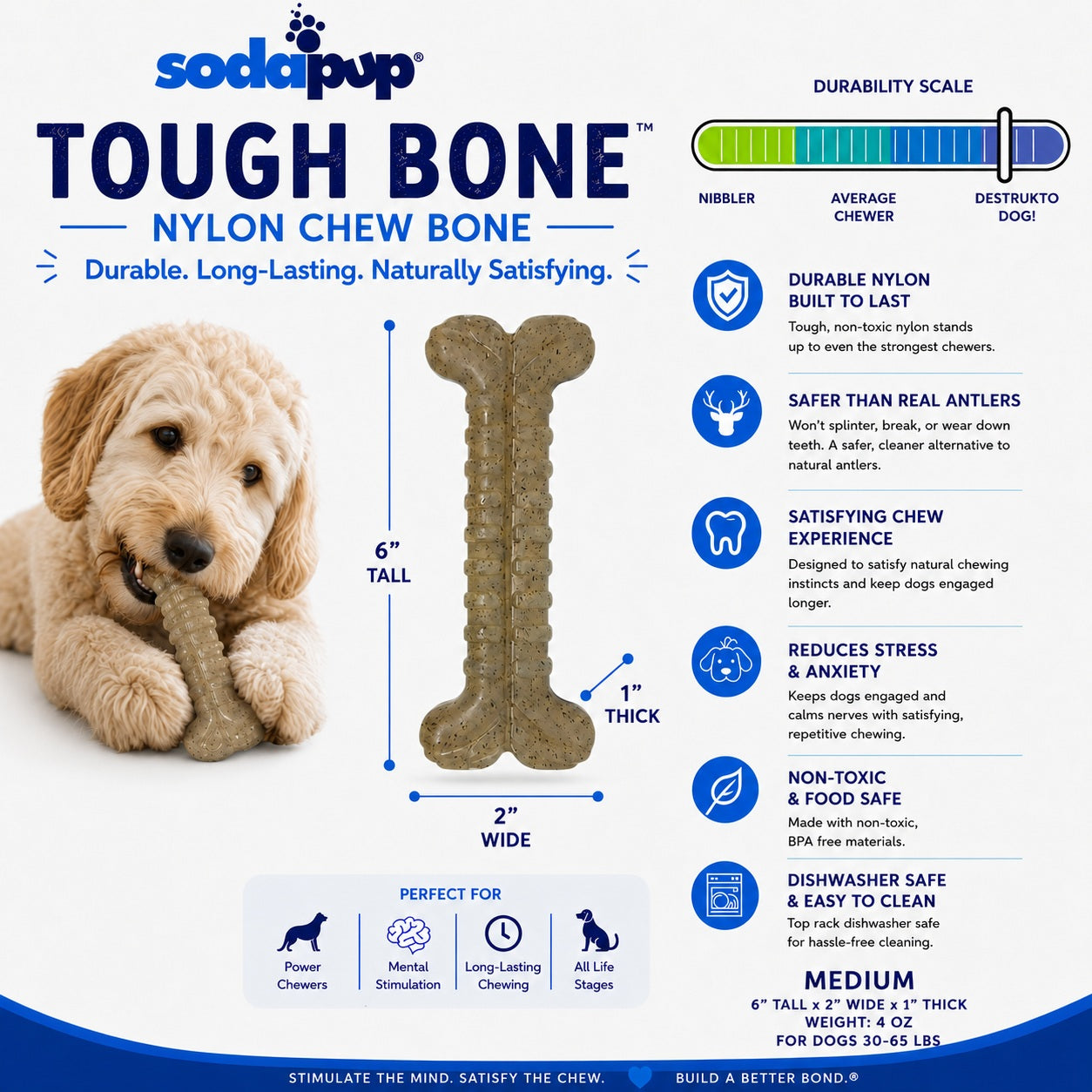 Tough Bone Nylon Chew Bone | Ultra-Durable Dog Toy for Aggressive Chewers | SodaPup by SodaPup/True Dogs, LLC