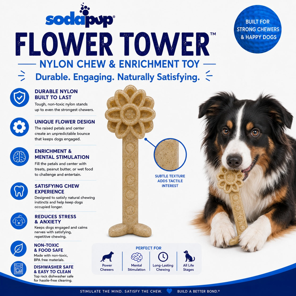 Flower Tower Nylon Chew Toy for Aggressive Chewers - USA Made Enrichment Toy by SodaPup/True Dogs, LLC