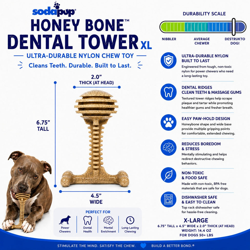 Honey Bone Dental Tower - Indestructible Nylon Dog Chew Toy XL | USA Made by SodaPup/True Dogs, LLC