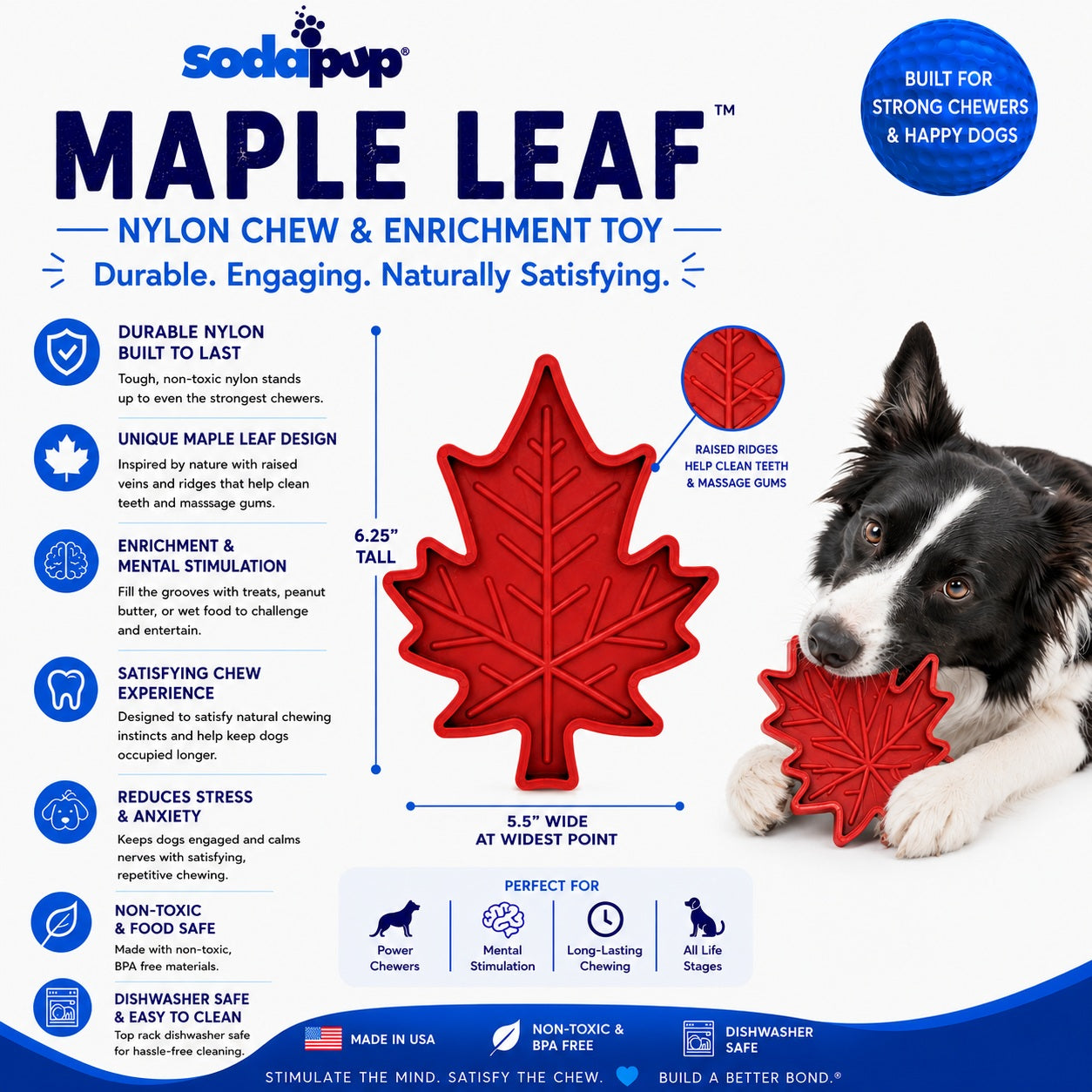 Canadian Maple Leaf Nylon Dog Chew Toy - Indestructible & USA Made by SodaPup/True Dogs, LLC