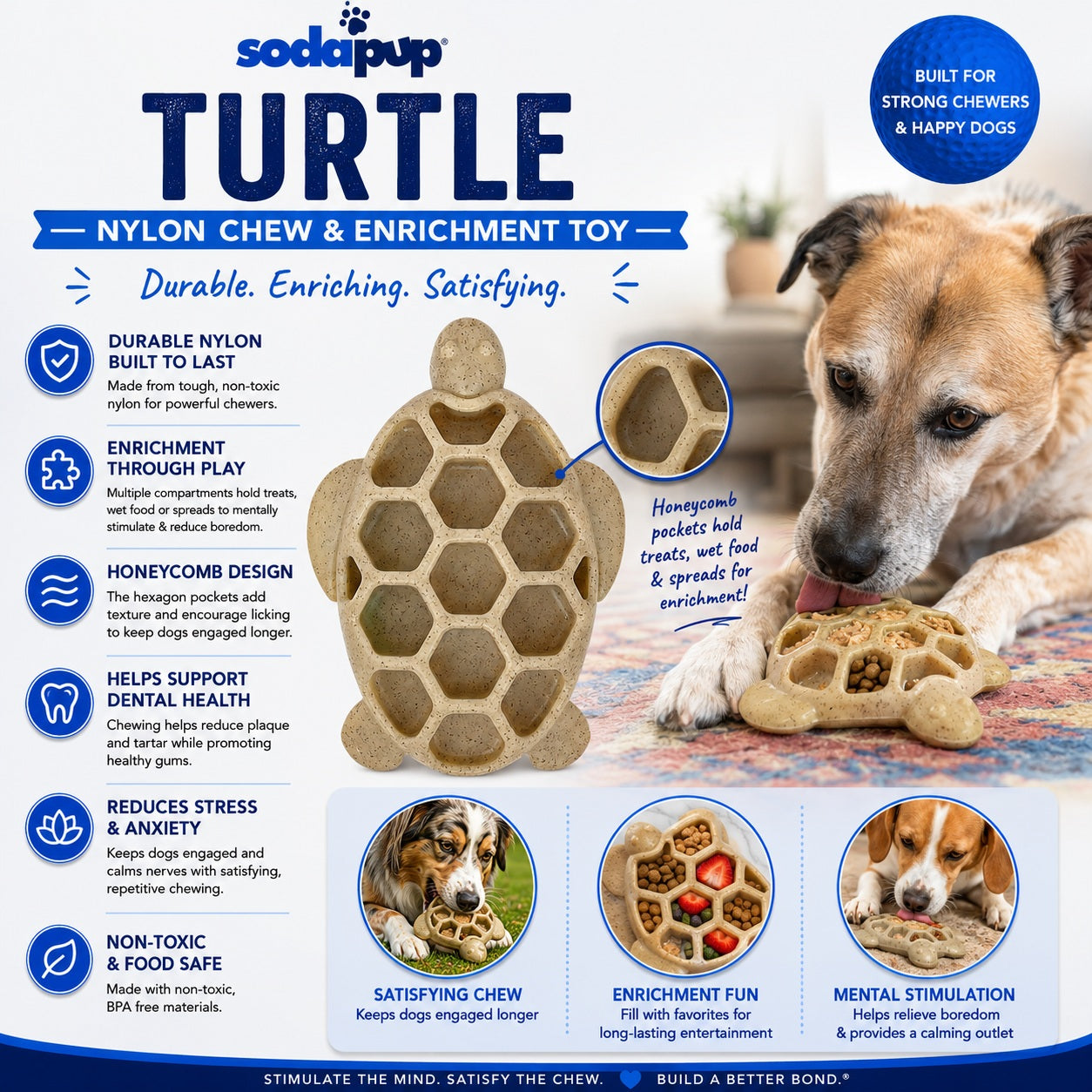 Turtle Nylon Chew Toy - Ultra-Durable Enrichment Toy for Power Chewers USA by SodaPup/True Dogs, LLC