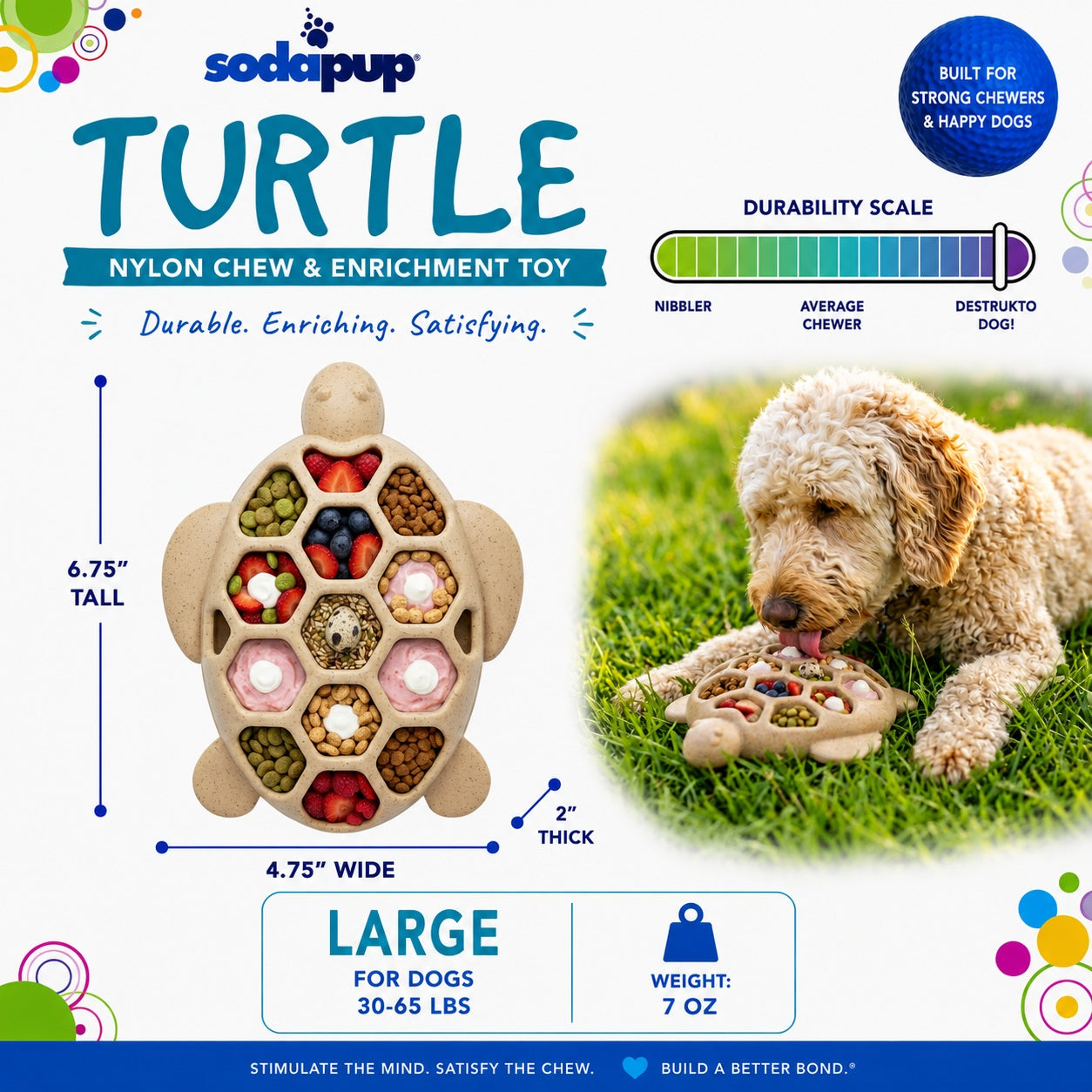 Turtle Nylon Chew Toy - Ultra-Durable Enrichment Toy for Power Chewers USA by SodaPup/True Dogs, LLC