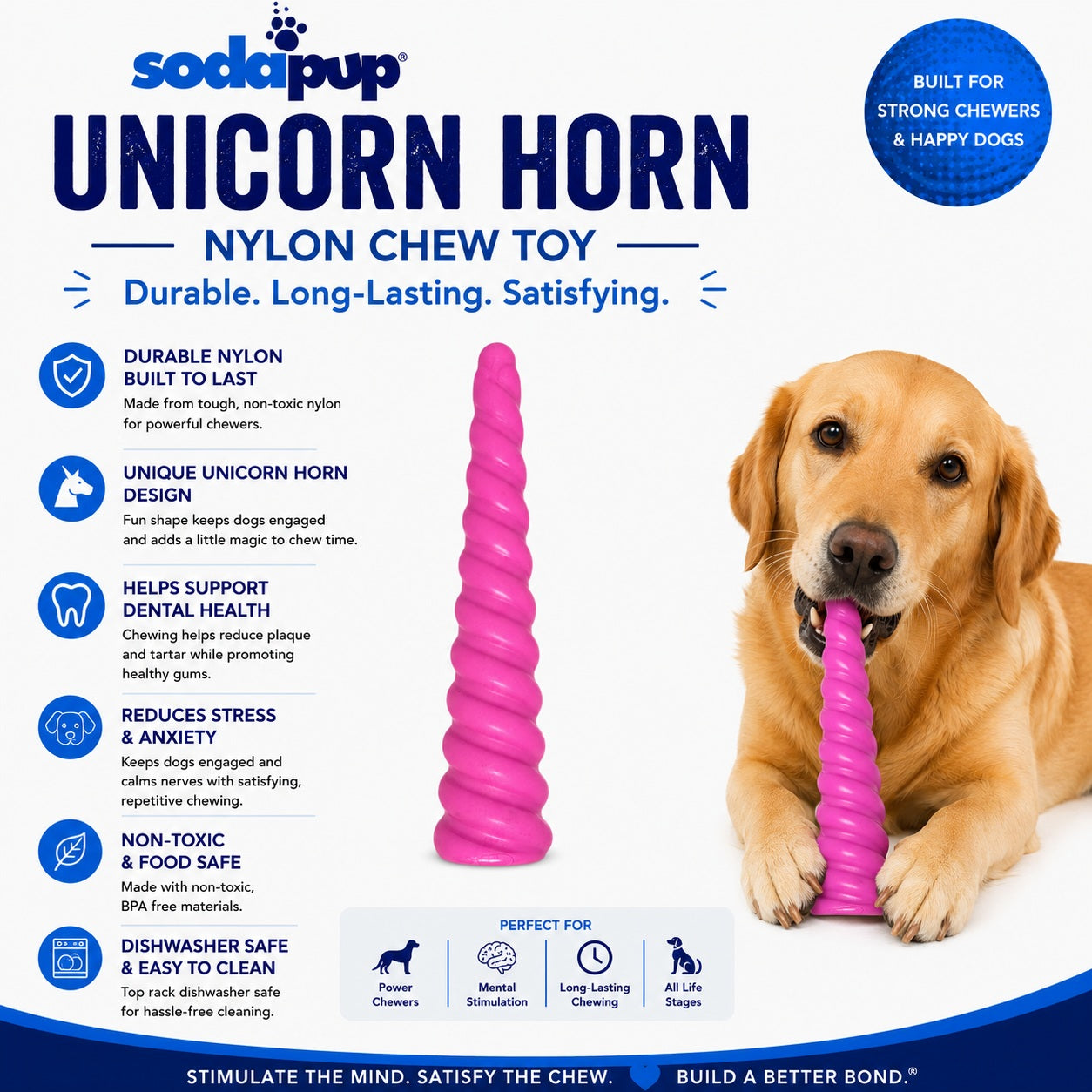 Unicorn Horn Nylon Dog Chew Toy | Durable for Aggressive Chewers | SodaPup by SodaPup/True Dogs, LLC