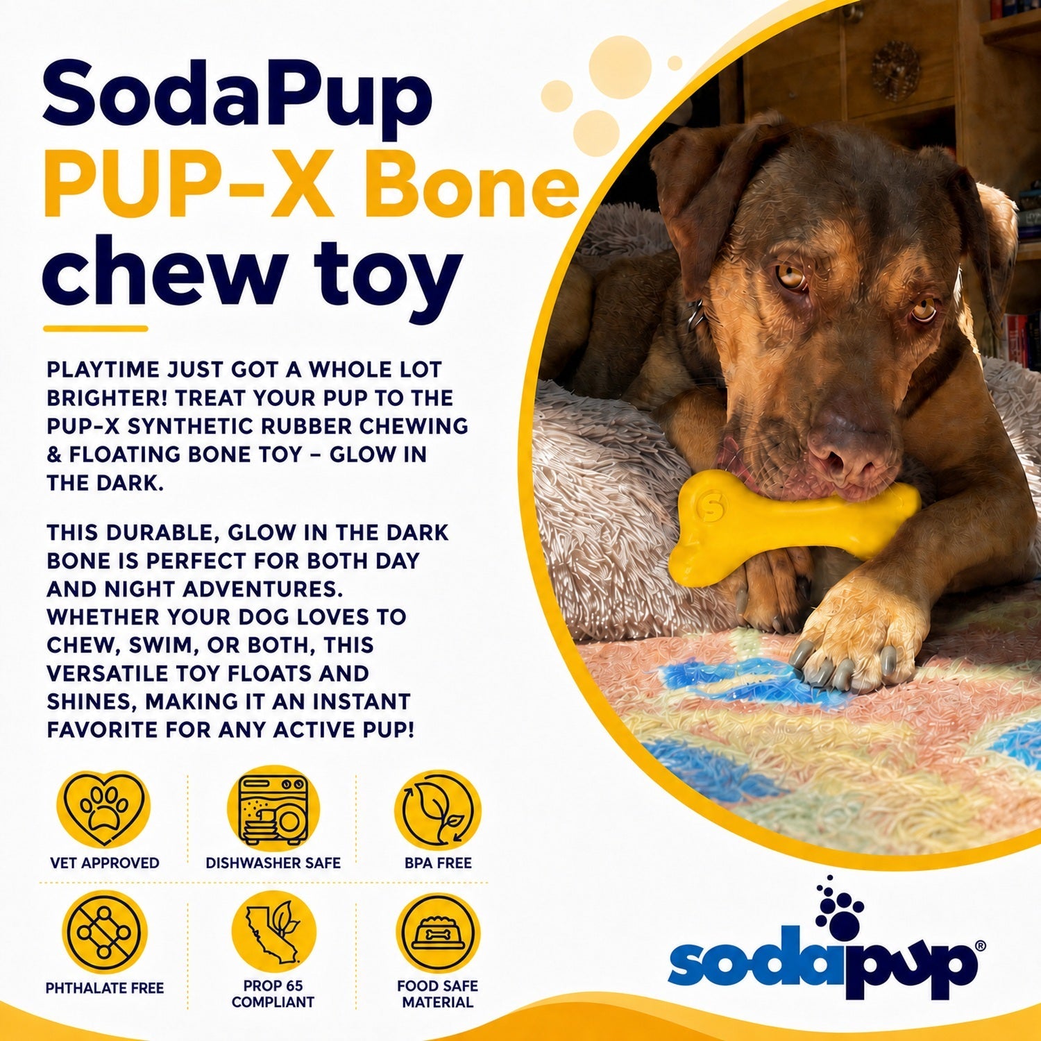 PUP-X Rubber Bone Dog Toy - Durable, Floats, Chew Toy for Large Dogs | USA by SodaPup/True Dogs, LLC