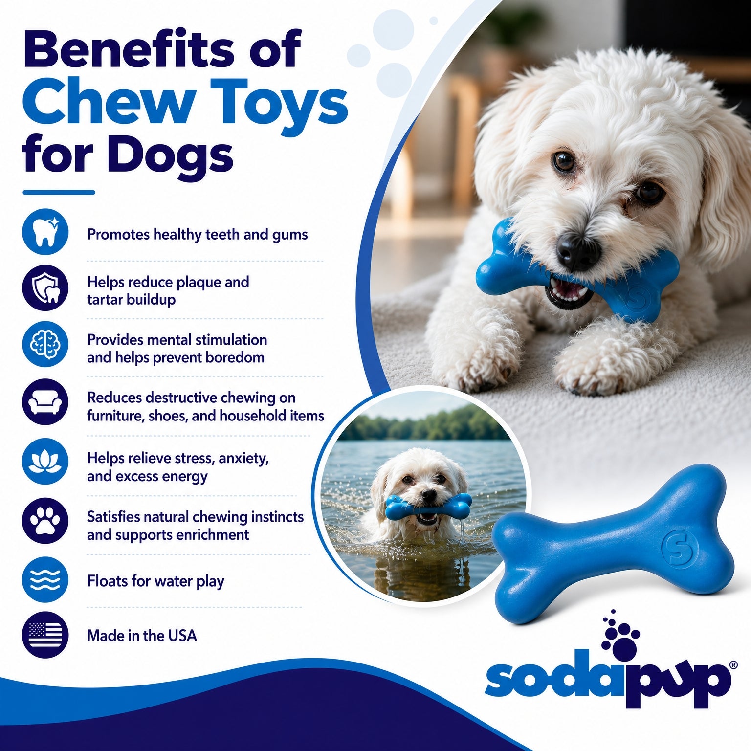 PUP-X Rubber Bone Dog Toy - Durable, Floats, Chew Toy for Large Dogs | USA by SodaPup/True Dogs, LLC
