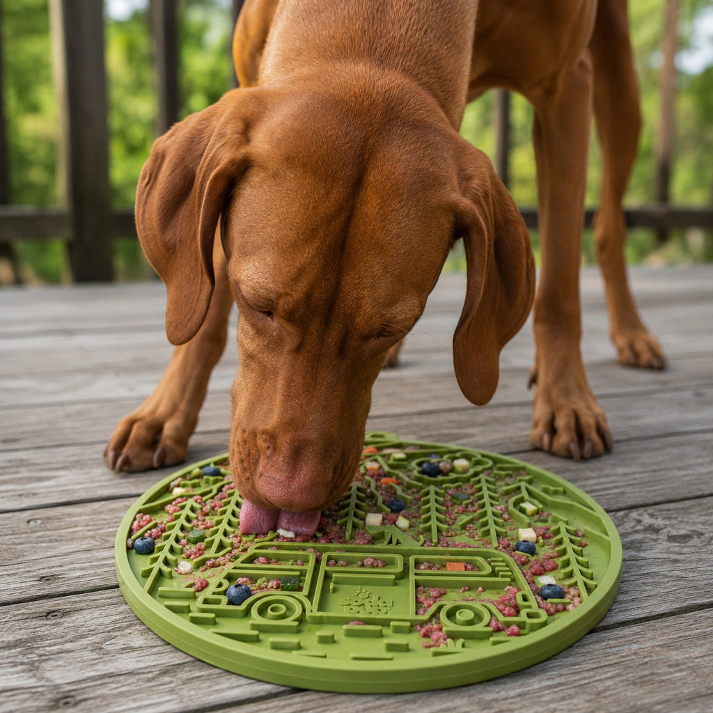 Camp eMat - Enrichment Lick Mat For Dogs and Cats - with Suction Cups | Retro Van Design | USA Made by SodaPup/True Dogs, LLC