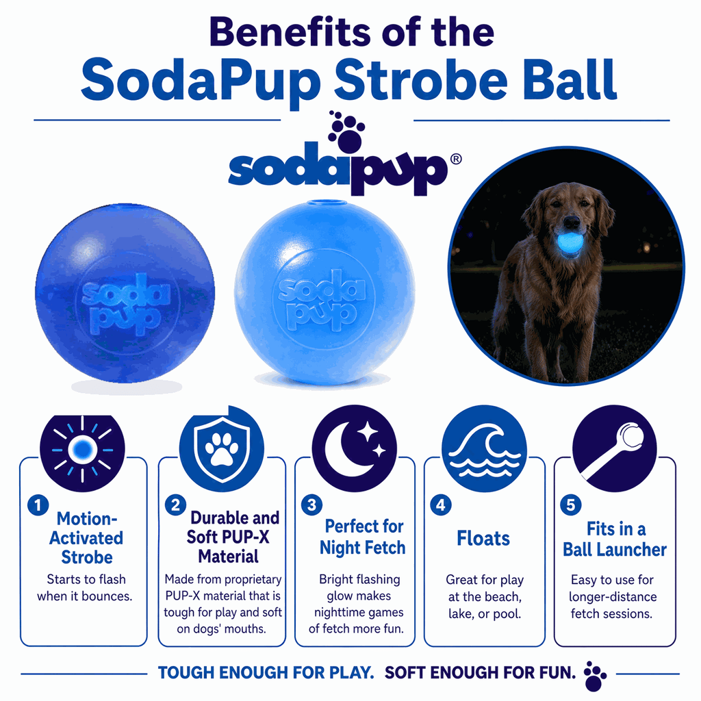 Strobe Ball Light-Up Dog Toy - Durable Floating Chew Ball | Made in USA by SodaPup/True Dogs, LLC