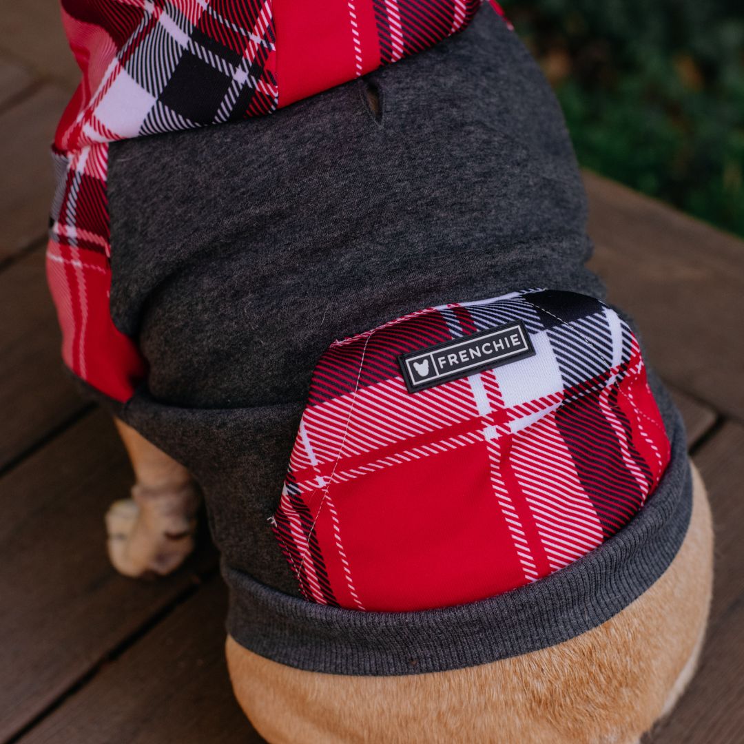 Frenchie Dog Hoodie - Scarlet Plaid by Frenchie Bulldog