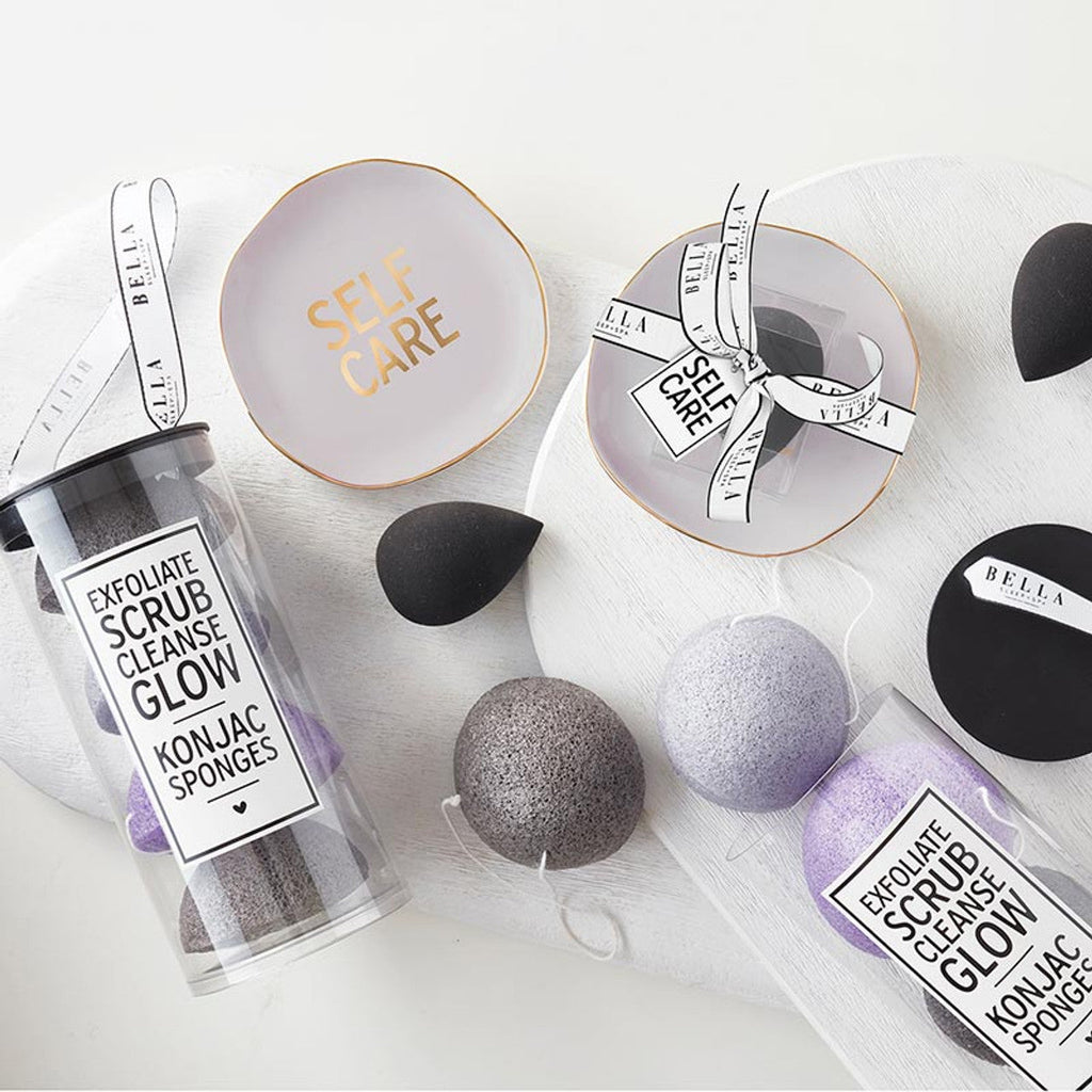 Self Care Ceramic Tray in Gray with Makeup Sponge | Cosmetic Giftable Beauty Tools Set by The Bullish Store