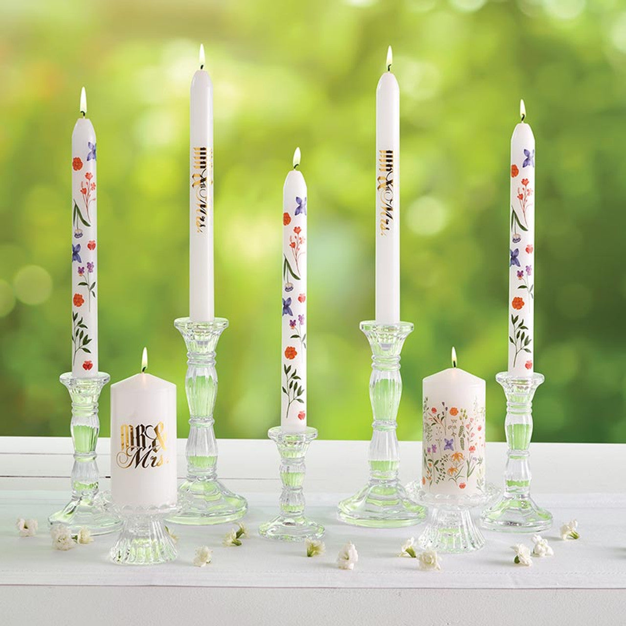 Set of 2 Boho Flowers Tapered Candle | Aesthetic Unscented Table Decor Floral Candle Sticks by The Bullish Store
