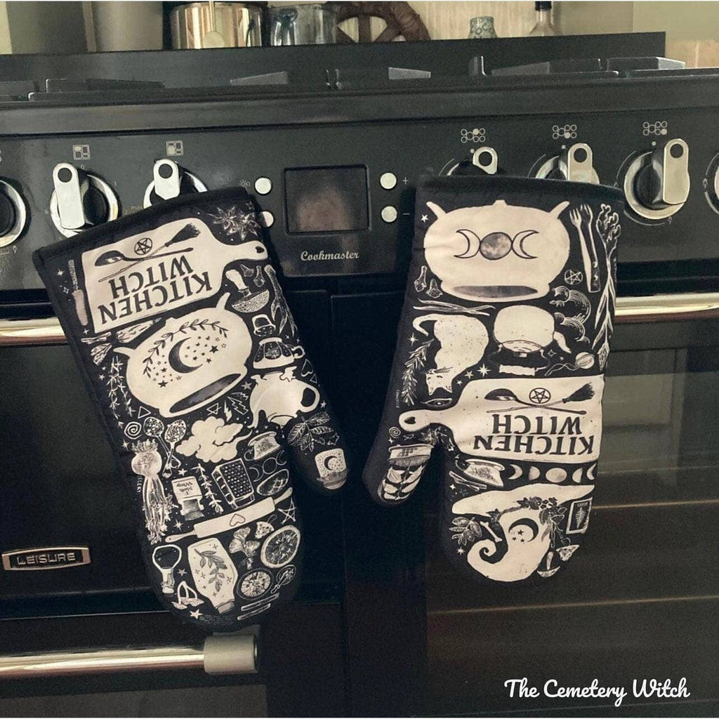 Set of 2 Kitchen Witch Oven Mitt | Pot Holders Hanging Oven Gloves Set by The Bullish Store