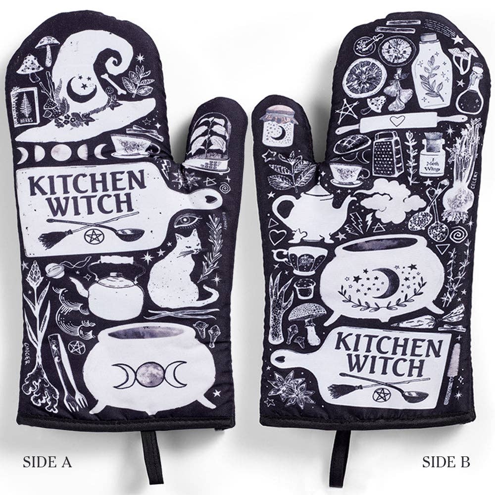 Set of 2 Kitchen Witch Oven Mitt | Pot Holders Hanging Oven Gloves Set by The Bullish Store