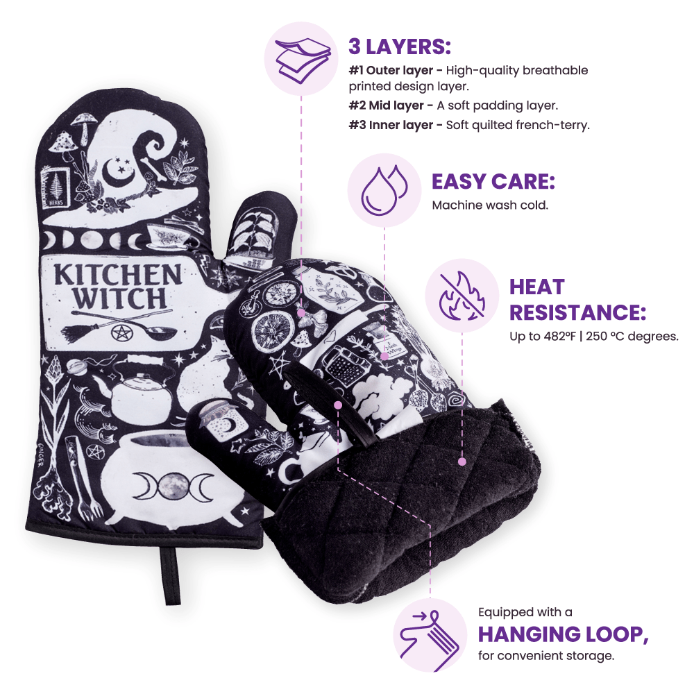 Set of 2 Kitchen Witch Oven Mitt | Pot Holders Hanging Oven Gloves Set by The Bullish Store
