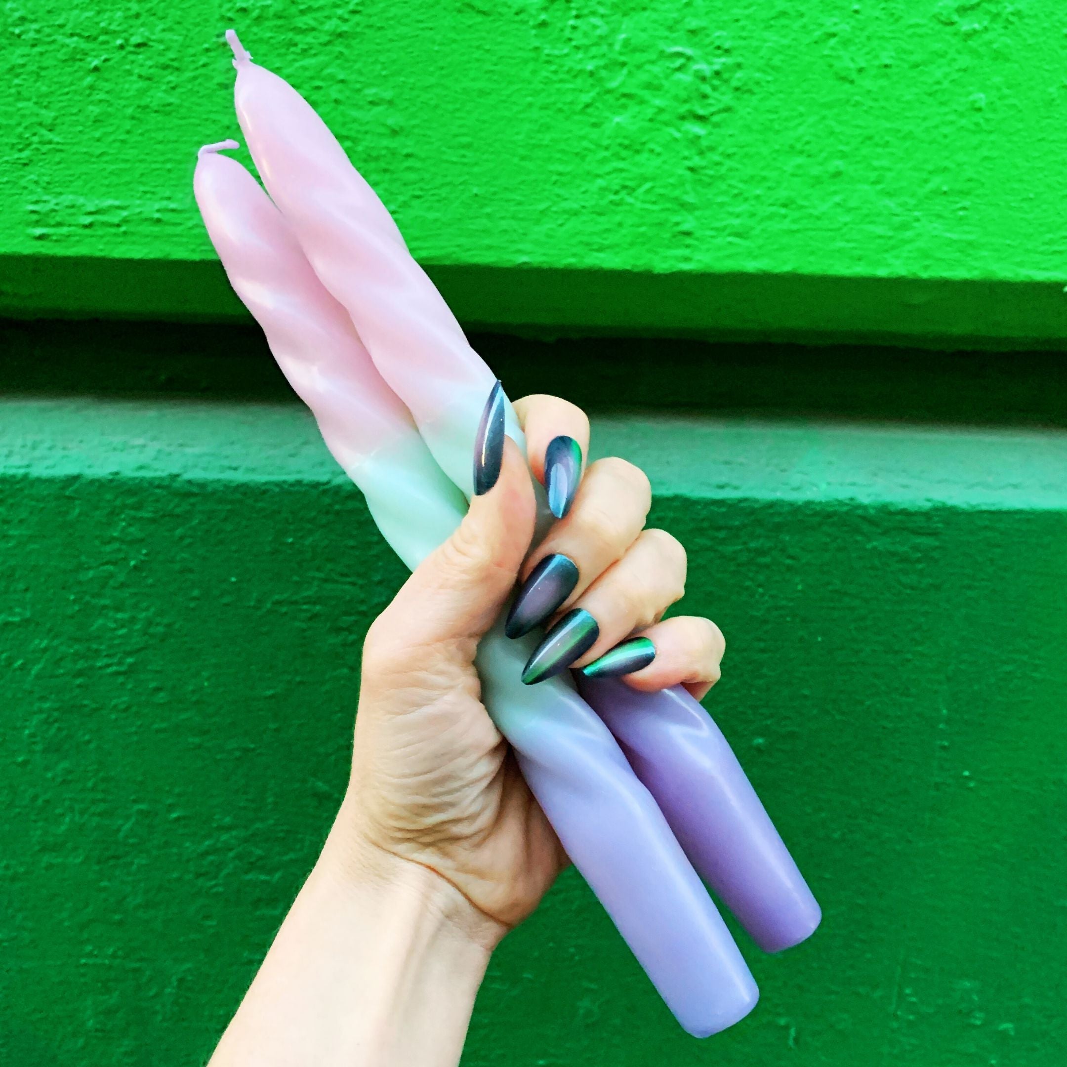 Set of 2 Pastel Taper Candle in Pink Mint Purple | Aesthetic Spiral Ombre Unscented Dinner Candlesticks | Gift for Her by The Bullish Store
