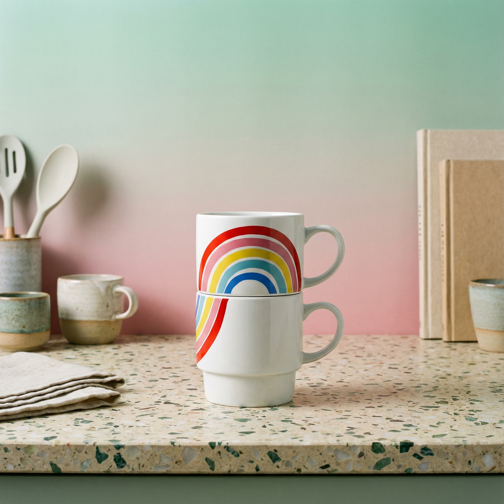 Set of 2 Rainbow Stacking Mugs | Ceramic Mug Set by The Bullish Store