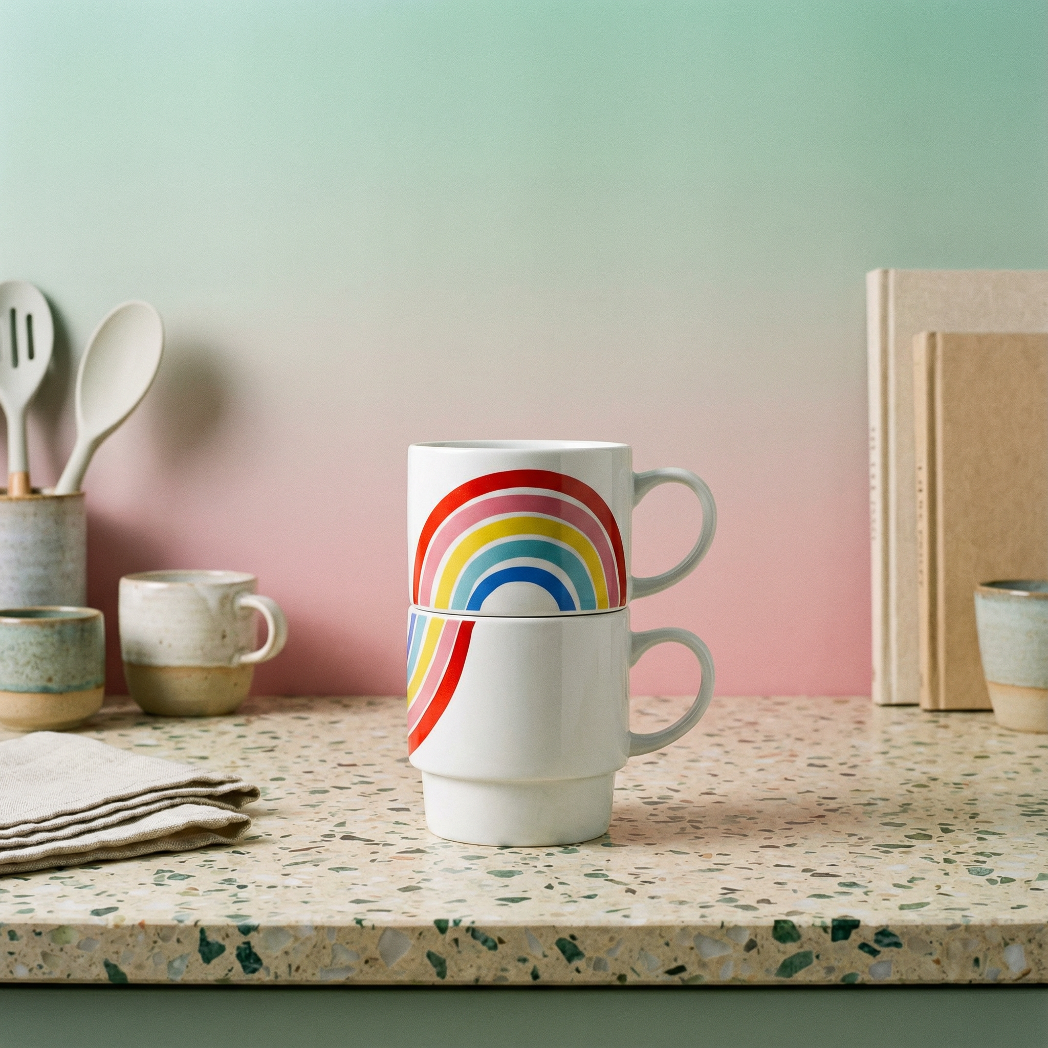 Set of 2 Rainbow Stacking Mugs | Ceramic Mug Set by The Bullish Store
