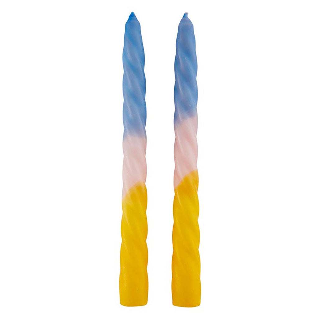 Set of 2 Taper Candle in Light Blue Pink Yellow | Aesthetic Spiral Unscented Table Candlesticks | Gift for Her by The Bullish Store