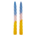 Set of 2 Taper Candle in Light Blue Pink Yellow | Aesthetic Spiral Unscented Table Candlesticks | Gift for Her by The Bullish Store