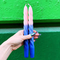 Set of 2 Taper Candle in Pink - Light Blue - Blue | Aesthetic Spiral Unscented Table Candlesticks | Gift for Her by The Bullish Store