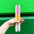 Set of 2 Taper Candle in Pink Yellow White | Spiral Unscented Aesthetic Dinner Candlesticks | Gift for Her by The Bullish Store