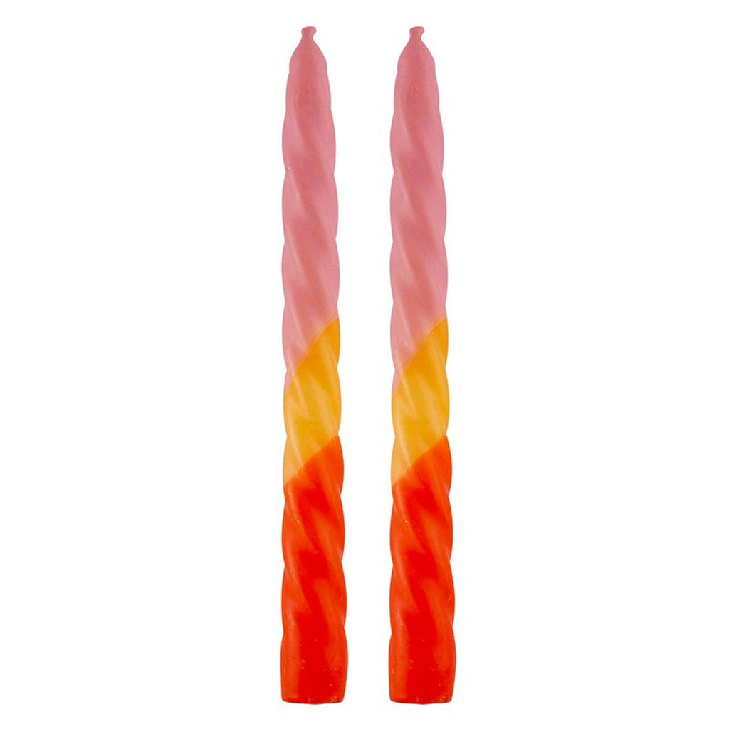 Set of 2 Tapered Candle in Pink-Yellow-Orange | Aesthetic Retro Spiral Ombre Dinner Candlesticks | Gift for Her by The Bullish Store