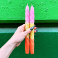 Set of 2 Tapered Candle in Pink-Yellow-Orange | Aesthetic Retro Spiral Ombre Dinner Candlesticks | Gift for Her by The Bullish Store