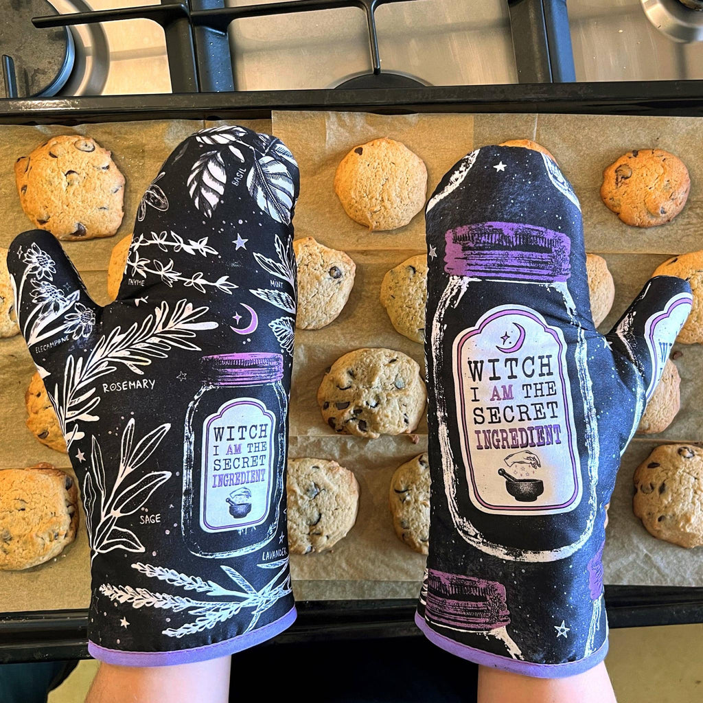 Set of 2 "Witch, I AM The Secret Ingredient" Oven Mitt | Pot Holders Hanging Oven Gloves Set by The Bullish Store