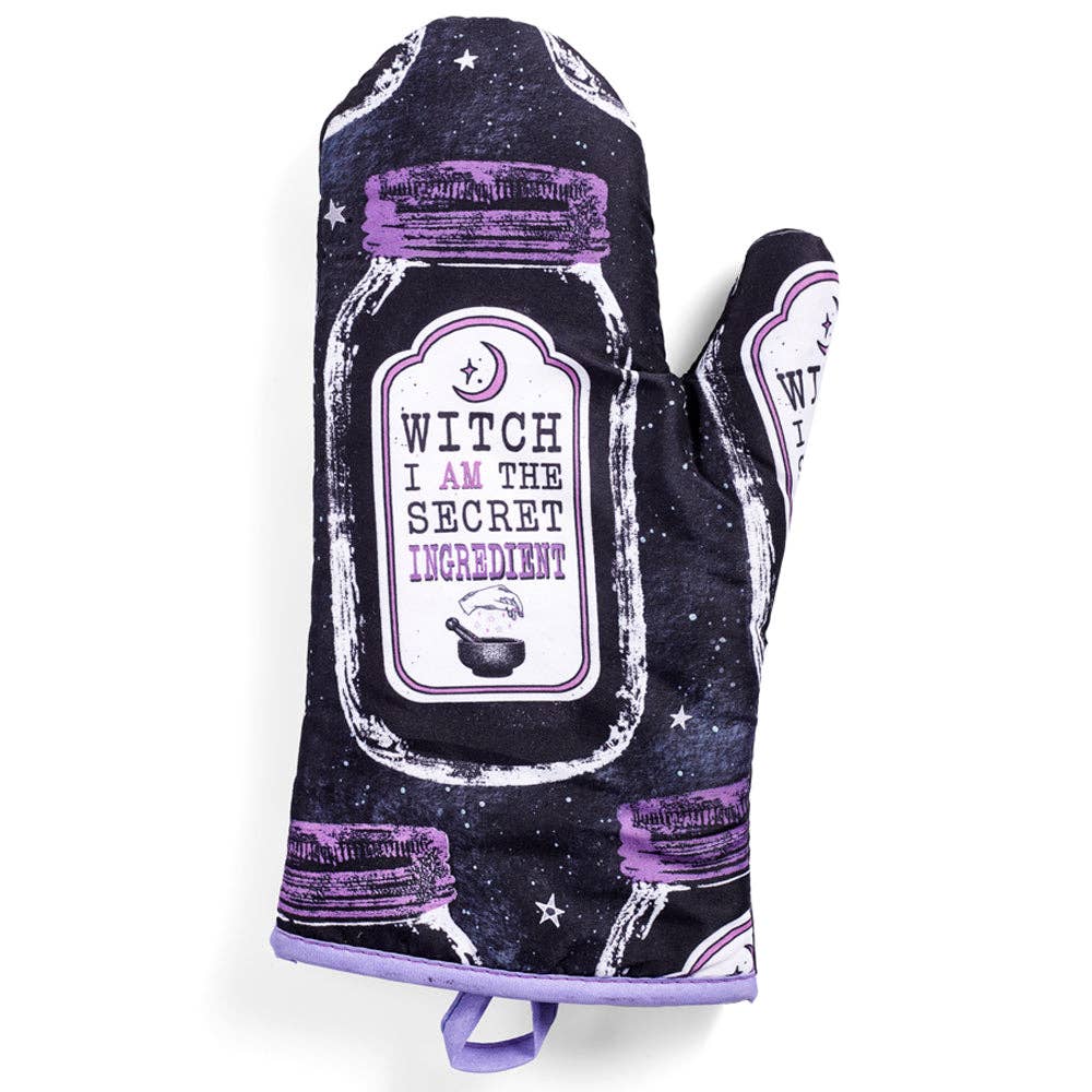 Set of 2 "Witch, I AM The Secret Ingredient" Oven Mitt | Pot Holders Hanging Oven Gloves Set by The Bullish Store