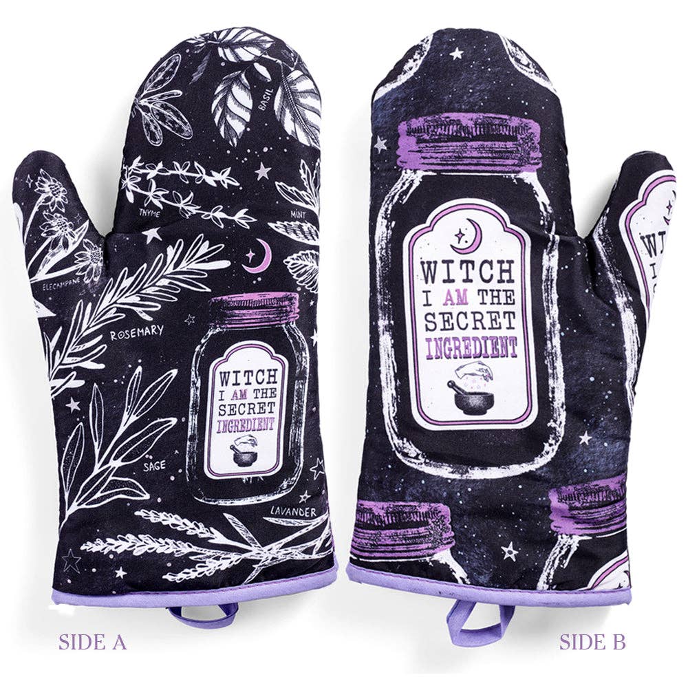 Set of 2 "Witch, I AM The Secret Ingredient" Oven Mitt | Pot Holders Hanging Oven Gloves Set by The Bullish Store