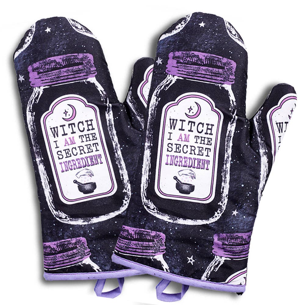 Set of 2 "Witch, I AM The Secret Ingredient" Oven Mitt | Pot Holders Hanging Oven Gloves Set by The Bullish Store