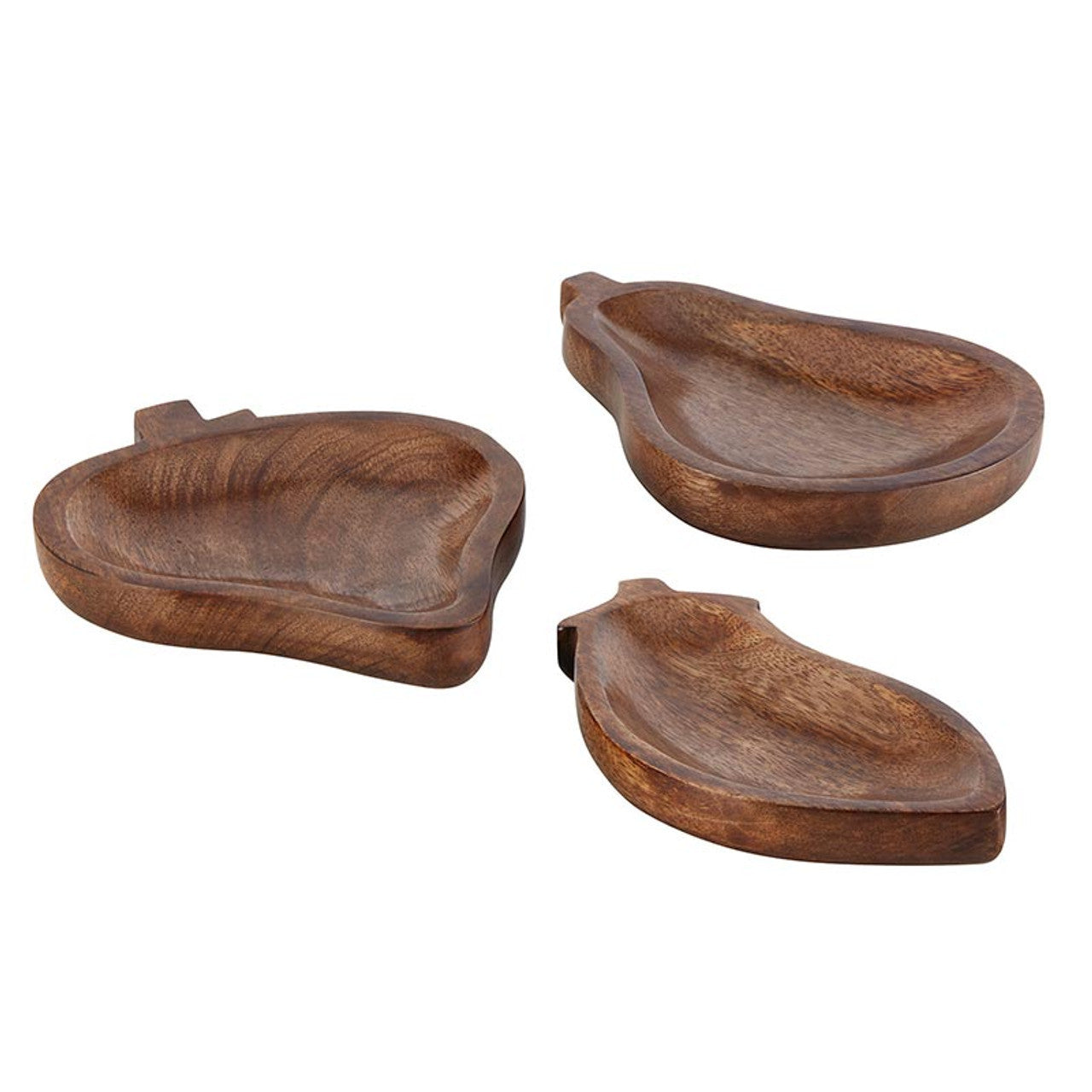 Set of 3 Fruit Shaped Food Bowls | Wooden Pear Strawberry and Eggplant Shaped Serving Dishes by The Bullish Store