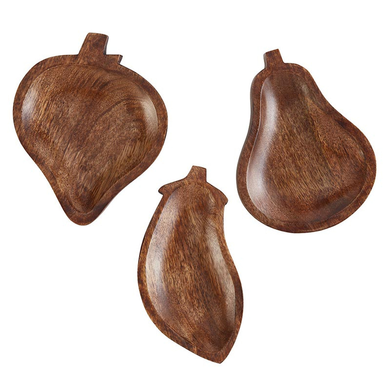 Set of 3 Fruit Shaped Food Bowls | Wooden Pear Strawberry and Eggplant Shaped Serving Dishes by The Bullish Store